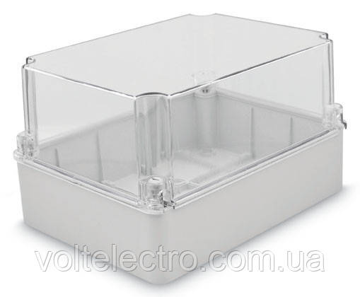Коробка настінна 400x300x130 з гладкими стінками та прозорою кришкою IP67