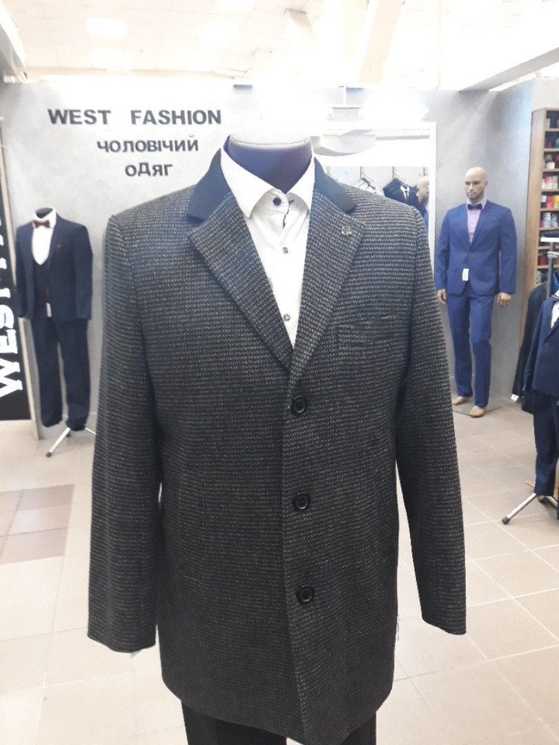 Пальто чоловіче West-fashion модель UM-15 сіре в клітинку, фото 1