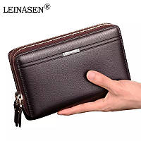 Мужской клатч Leinasen коричневый, портмоне, бумажник, кошелёк