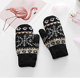 Жіночі зимові рукавиці з малюнком бежеві, фото 6