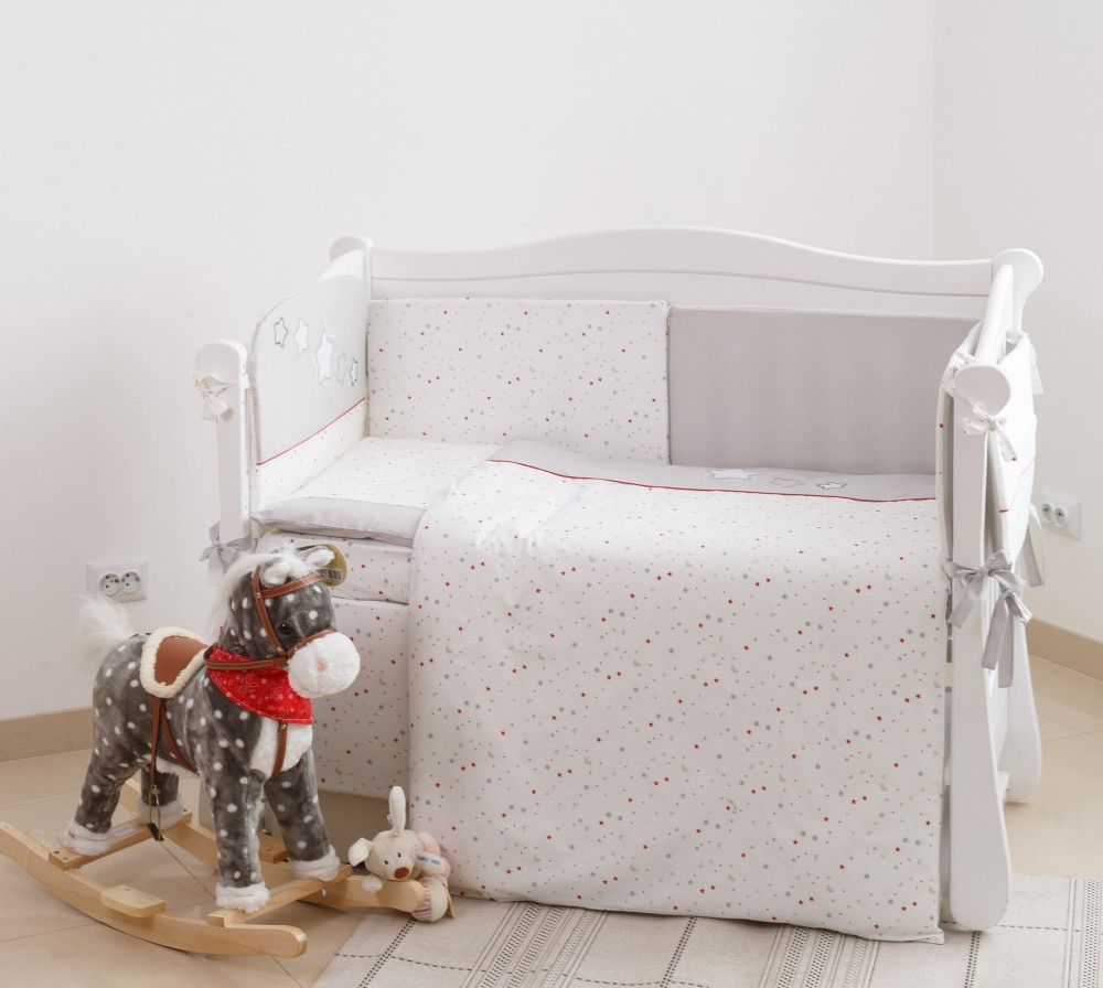 Постільний комплект 6 ел Twins Premium Little stars 4028-P-052, white/grey, білий/сірий