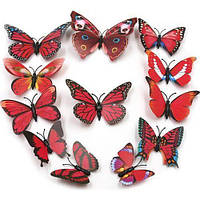 (12 шт) Набір метеликів 3D на магніті ЧЕРВОНІ кольорові