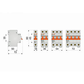 Модульний автоматичний вимикач ВА1-63 3P, 50A, 10кА, D, Electro, фото 3