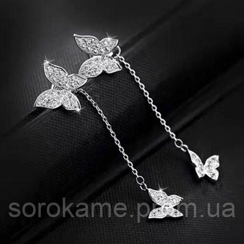 Неймовірні сережки метелика покриття срібло 925 проби, циркон 2 способи носіння - фото 2 - id-p872965573