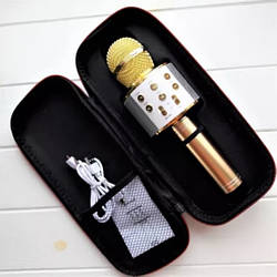 Bluetooth мікрофон-караоке WS-858 GOLD В ЧОХЛІ з динаміком (колонкою), слотом USB, FM тюнером
