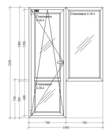 Балконный блок OpenTeck 60, дверь 0,7х2,1м окно 1,2х1,4м - фото 3 - id-p78565605