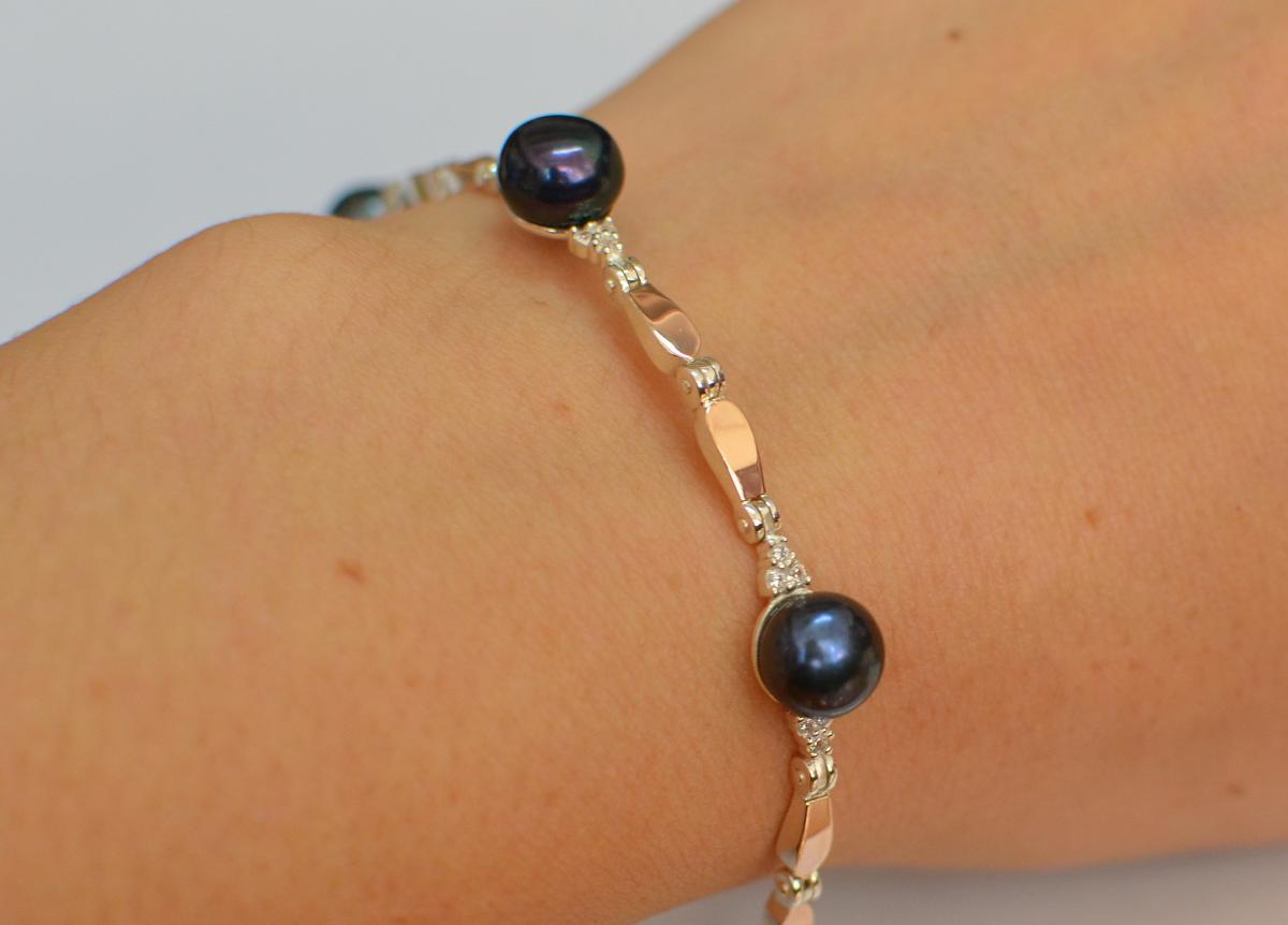 Срібний браслет зі вставками з золота 22 см, фото 1