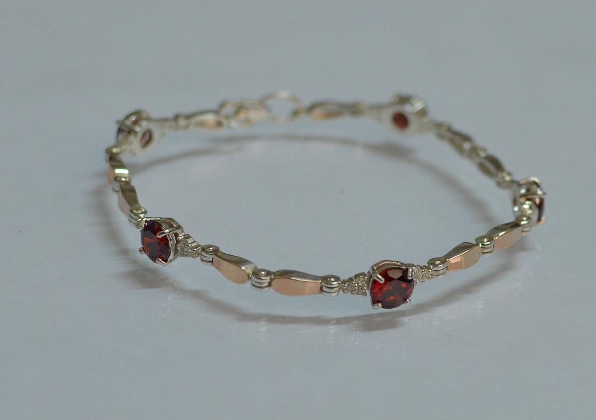 Срібний браслет зі вставками з золота 17 см, фото 1