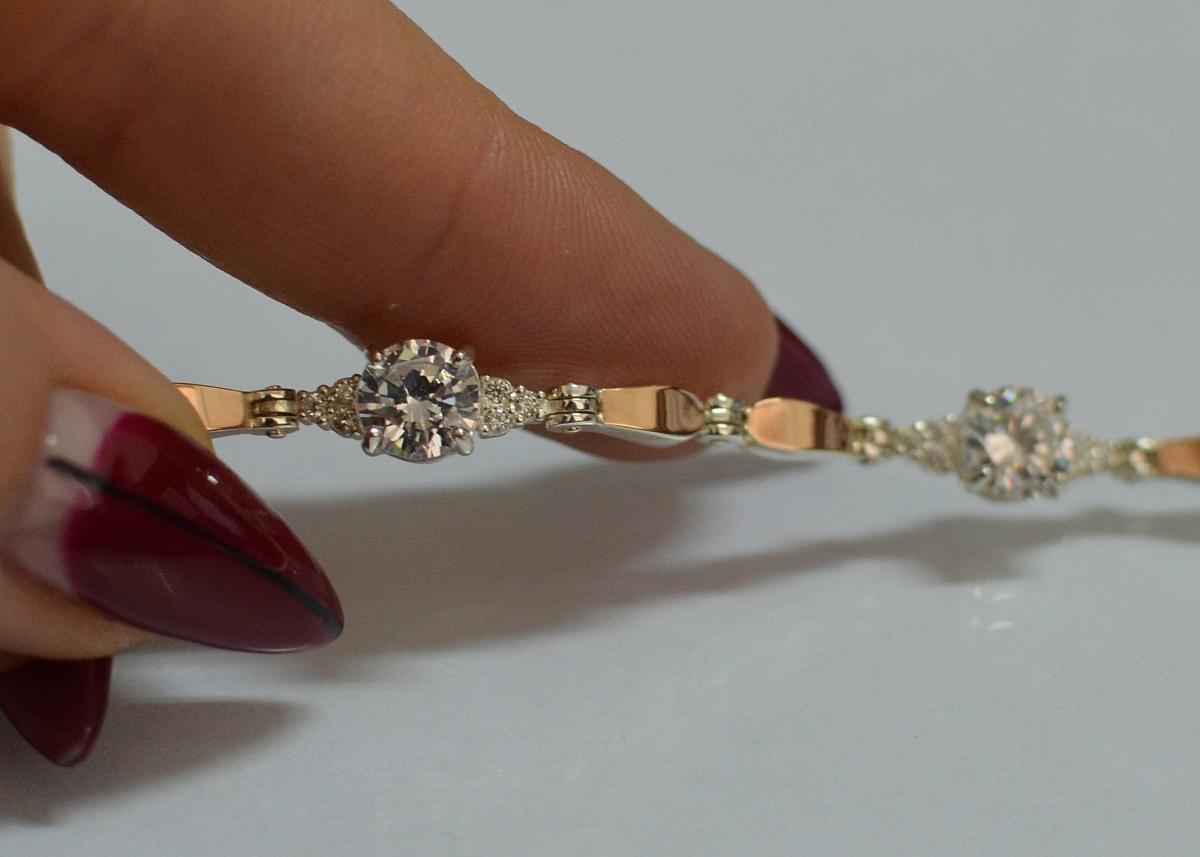 Срібний браслет зі вставками з золота 18.5 см, фото 1