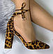 Туфлі жіночі модельні човники високий каблук стовпчик на зав'язку принт леопард 40р, фото 3
