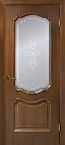 Дверне полотно шпоноване Оміс зі склом із контурним малюнком Горіх Кармен