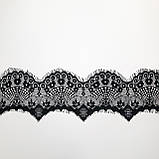 Ажурне французьке мереживо шантильї (з війками) чорного кольору шириною 9 см, довжина купона 3,0 м., фото 2