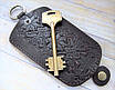 Чохол для ключів середній темно-коричневий візерунок Вишиванка, фото 2