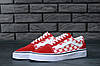 Жіночі кеди Vans BAPE Old Skool "Shark" (в стилі Ванс Олд Скул) червоно-білі з принтом, замша, текстиль, фото 4