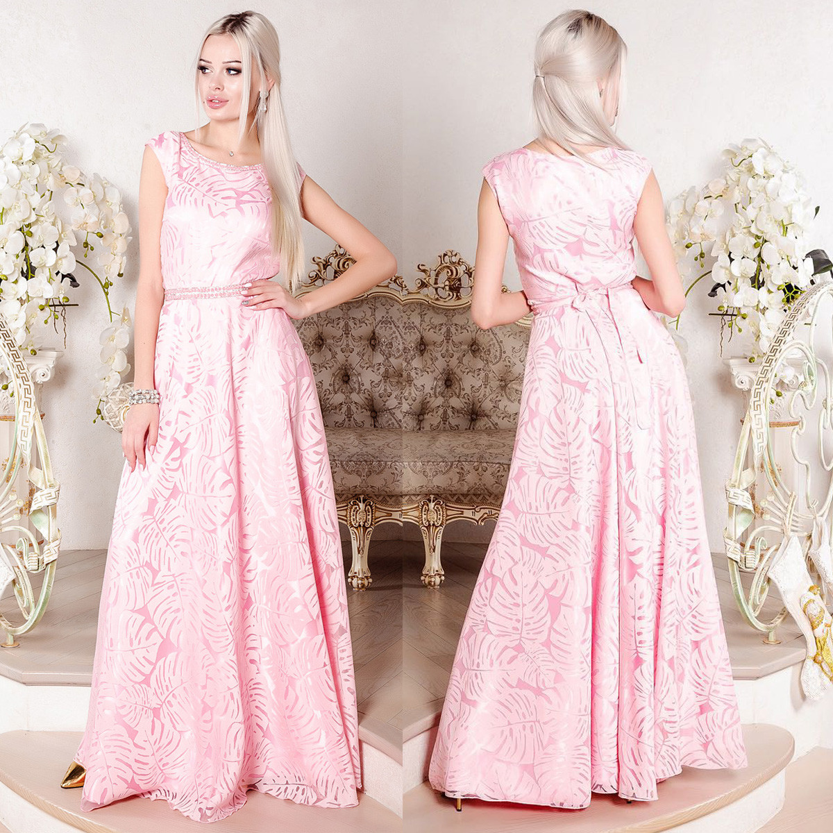 Вечернее платье в пол розовое "Монтерини" / anna-best.com