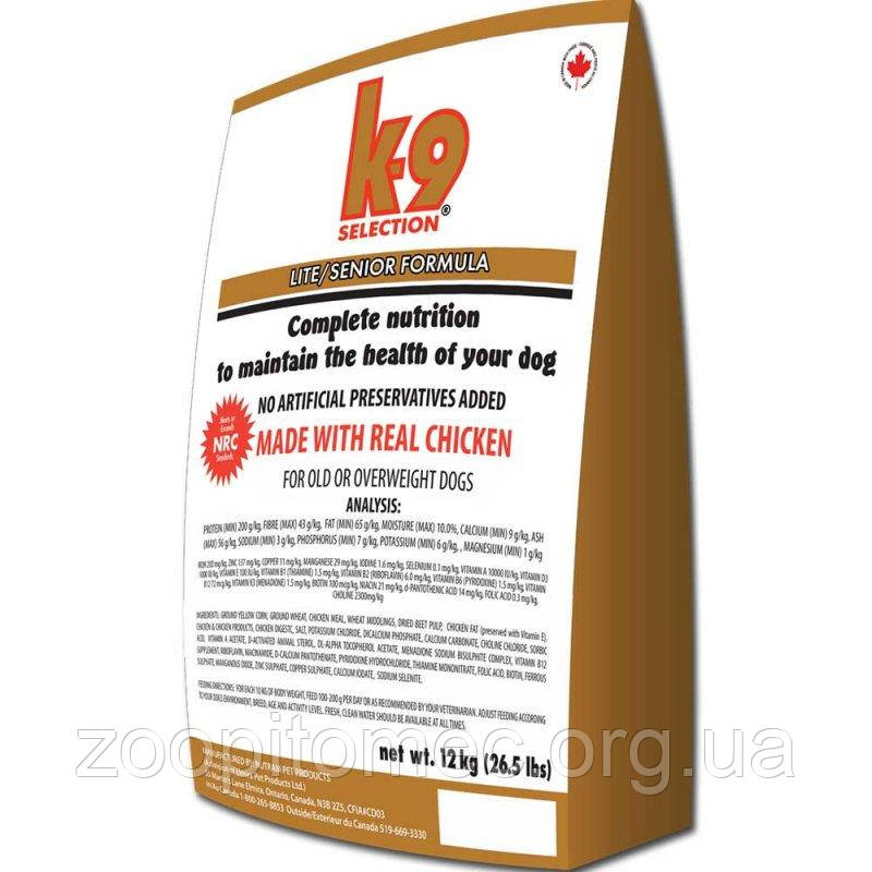 Корм K-9 Selection Lite/Senior Formula для собак з малою активністю, 12 кг