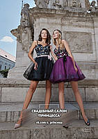Святкове ошатне незвичайне вечірнє миле міні випускне плаття (V-19-222) фіолетове, чорне