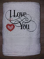Махровое банное полотенце с вышивкой "Я тебя люблю" 70×140см