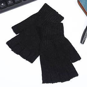 Чоловічі рукавички, мітенки чорні з відкритими пальцями