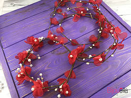 Діадема-вінок 19490 червоні квіти з перлами красива прикраса для голови