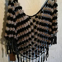 Шаль із норки доміно сапфір блакитний із чорним