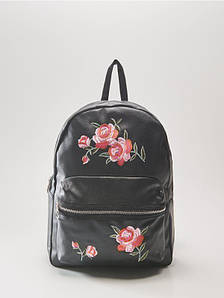 Рюкзак HOUSE - Кожаный чёрный с цветочной вышивкой (шкіряний чорний)