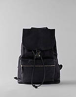 Рюкзак Bershka - Черный с клапаном из ткани и кожи (чорний)