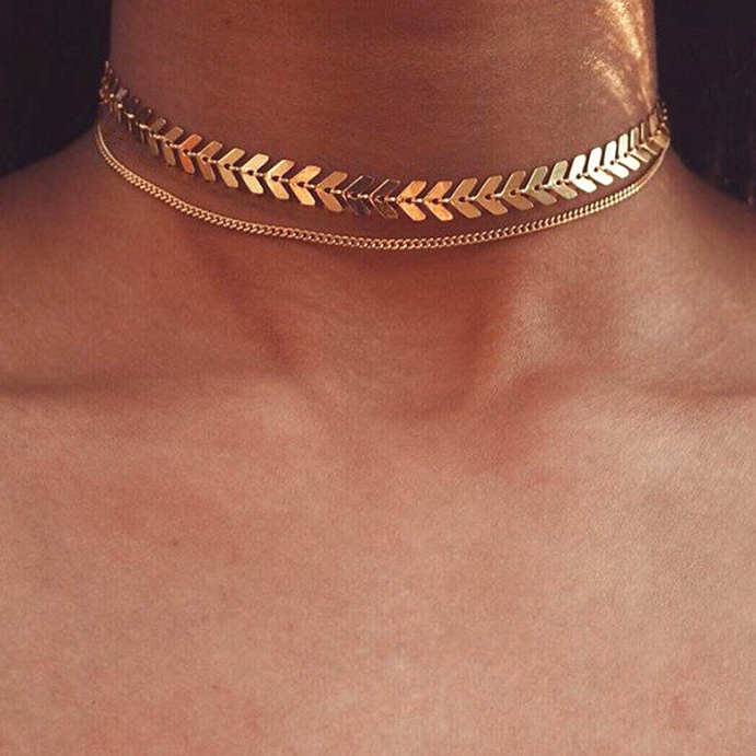 Ланцюжок чокер жіночий подвійний золотистий код 1598, фото 1