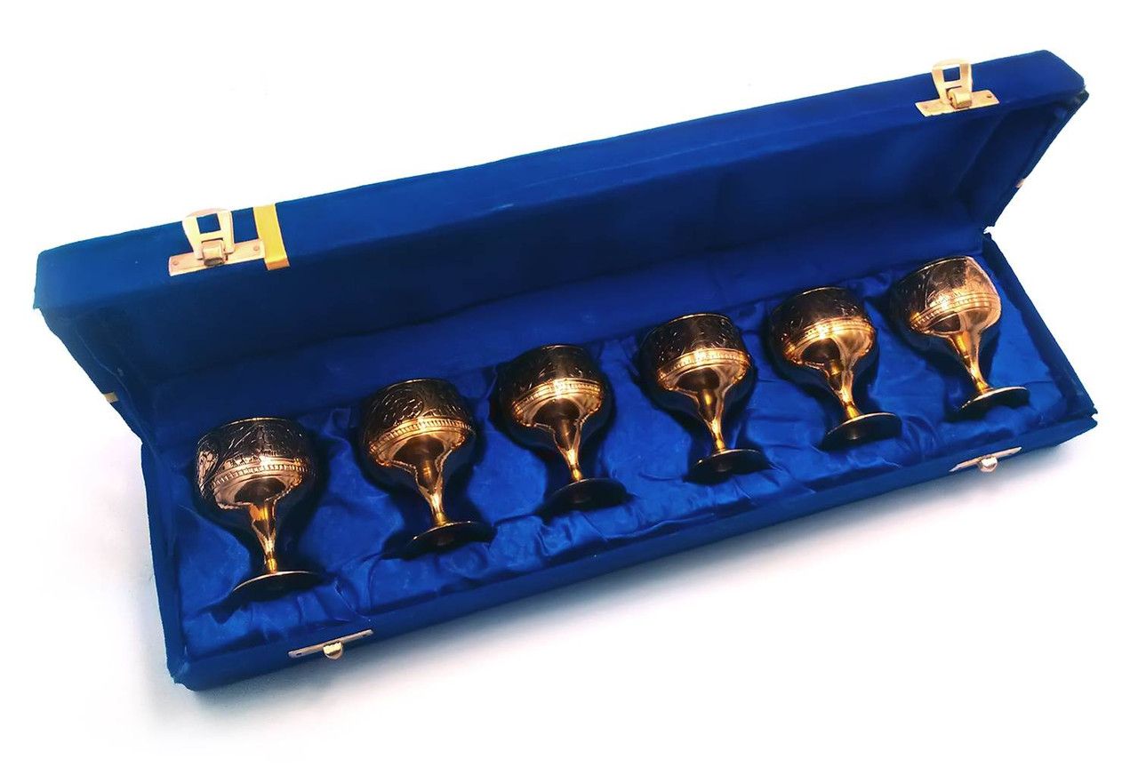 Келихи бронзові позолочені (н-р 6 шт) (h-6,5) (39х10х6 см) (Velvet Box Goli Set Velvet Box gold)