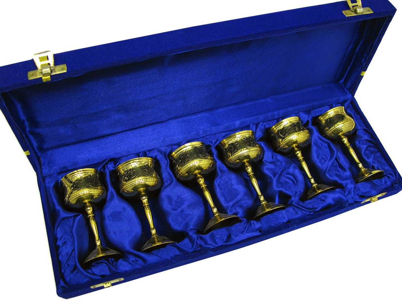 Келихи бронзові позолочені(н-р 6 шт)(h-9 см)(37х12,5х5 см)(Velvet Box Cordial Set-5 Designs GOLD)