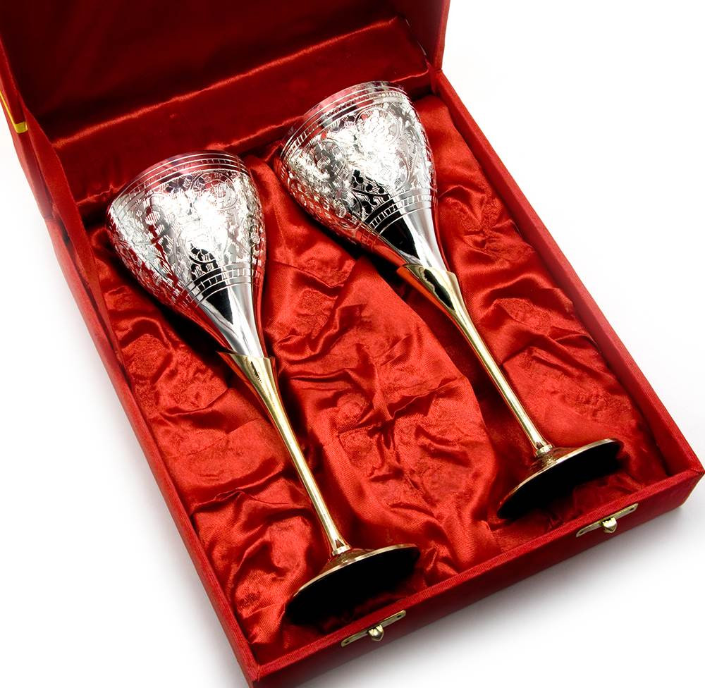 Келихи бронзові посріблені (н-р 2 шт)(h-21 см(27х20х8,5 см)(Velvet Box-Goblet 9"Set -2ps)
