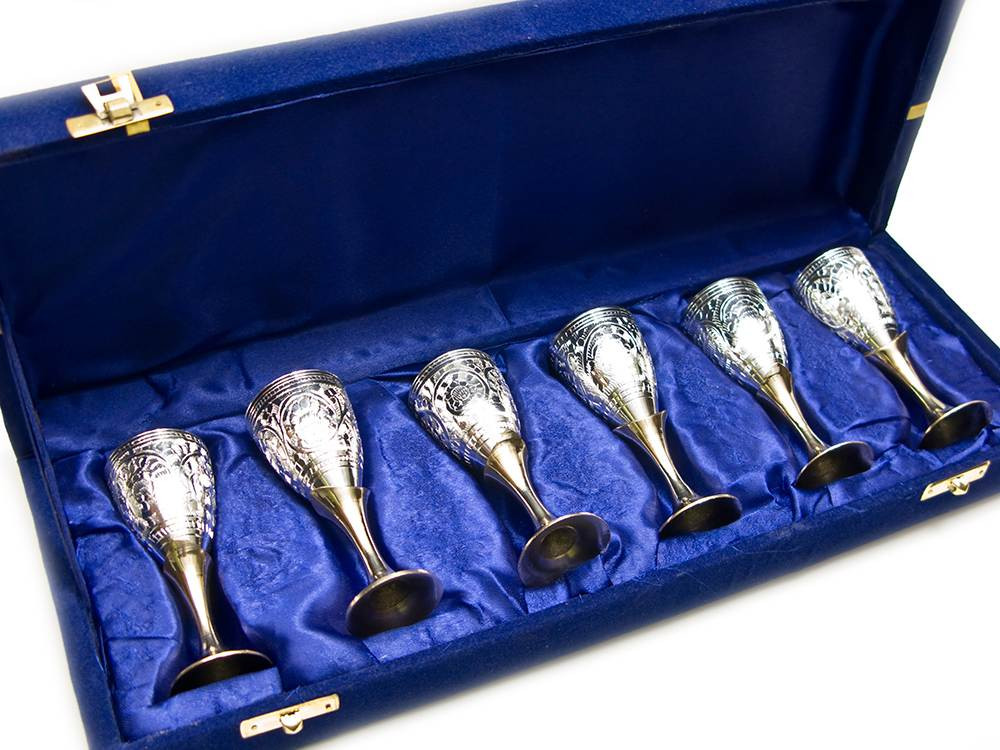 Келихи бронзові посрібні (н-р 6 шт) (h-10 см) (34х12х5 см) (Velvet Cordial Set-5 Designs)