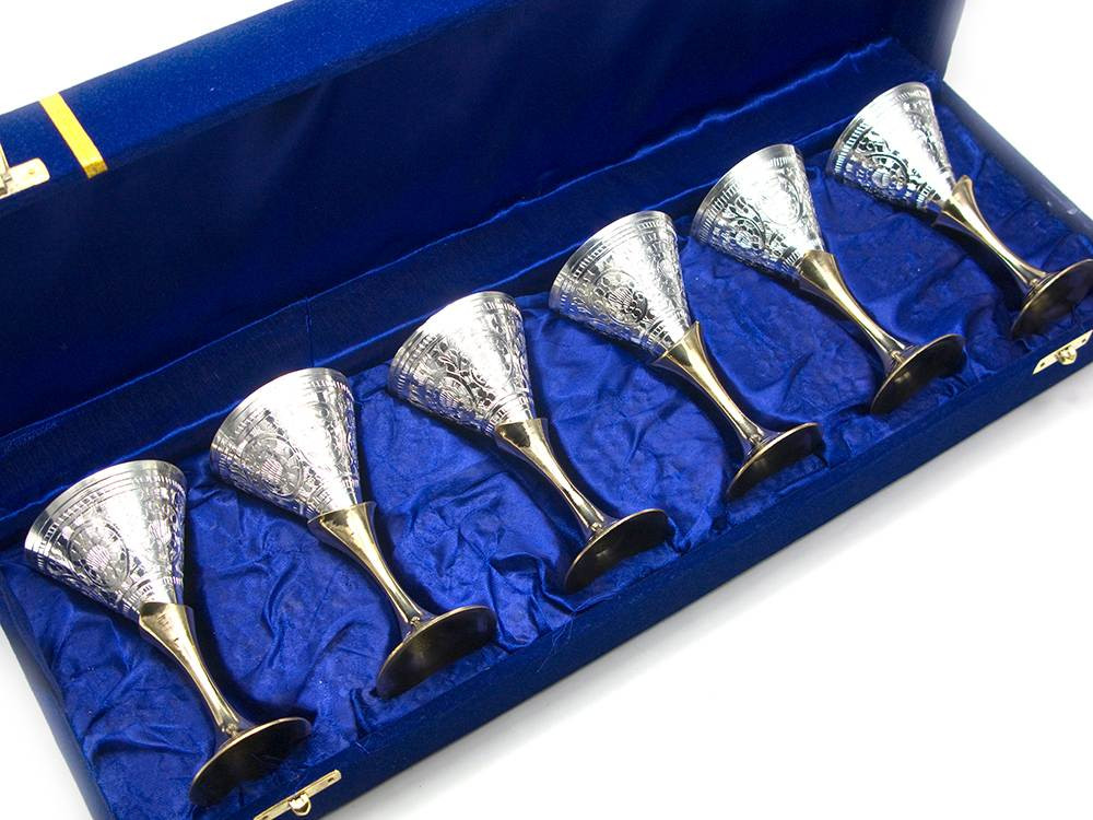 Келихи бронзові посріблені (н-р 6 шт)(h-11 см)(44,5х15х7 см)(Brass Velvet Med-5 Designs)