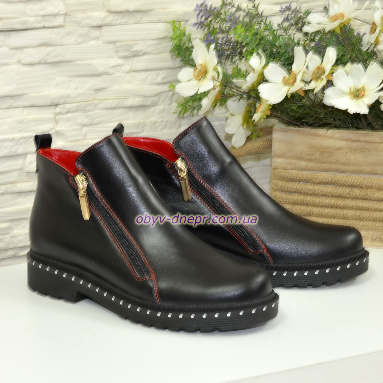 Черевики жіночі шкіряні на маленькому підборах, фото 1