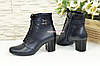Стильні шкіряні сині черевики на шнурівці, невисокий каблук, фото 2