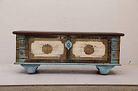Дерев'яна Індійська скриння на колесах виготовлена з екзотичного дерева манго етнічні меблі Синій