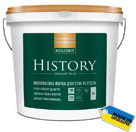 ФАРБА Колорит HISTORY 9л біла напівматова латексна База А