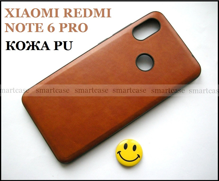 Коричневий чохол під шкіру для Xiaomi Redmi Note 6 Pro, еластичний TPU бампер