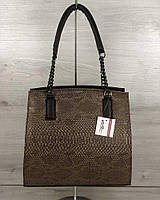 Каркасна жіноча сумка Адель коричневого кольору зі кавова рептилія, фото 1