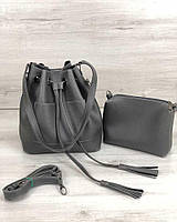 Молодіжна сумка з еко-шкіри Люверс сірого кольору (нікель)