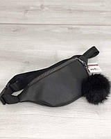 Жіноча сумка Бананка з пушком чорного кольору (нікель)