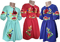 Яркое праздничное вышитое платье для девочки с цветочной вышивкой