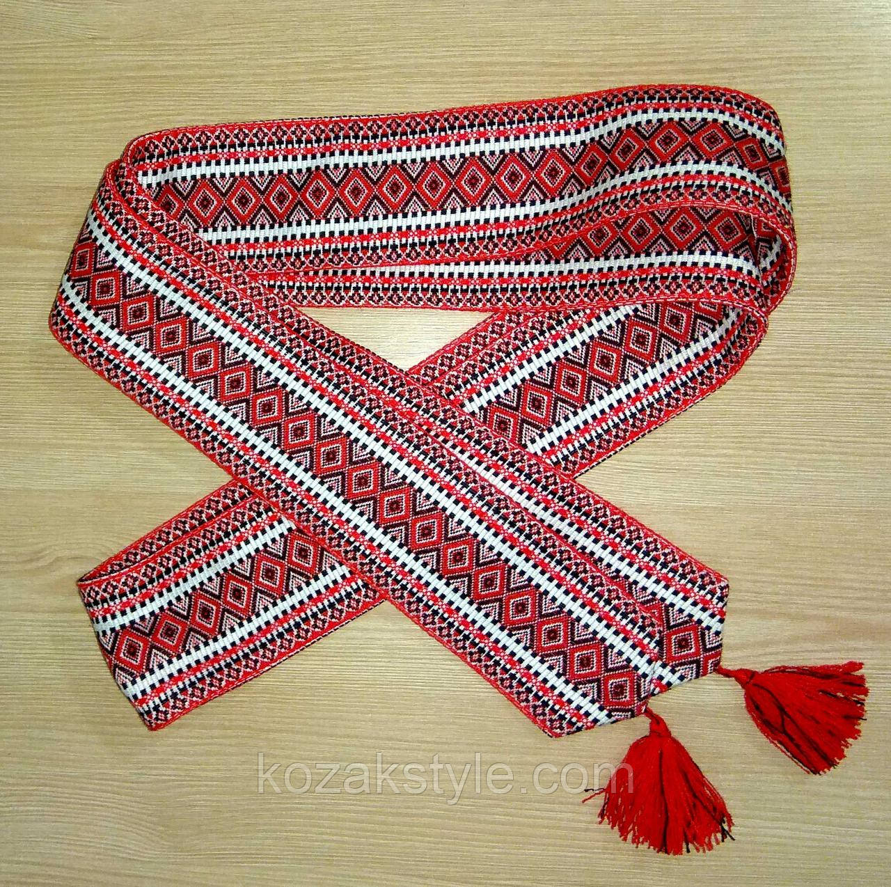 Пояс тканий до вишиванки червоний (210х8см)