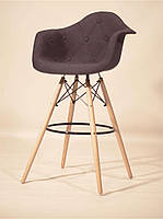 Кресло полубарное мягкое Leon Soft Bar антрацит, высота посадки 65 см на деревянных ножках, Eames DAW Barstool