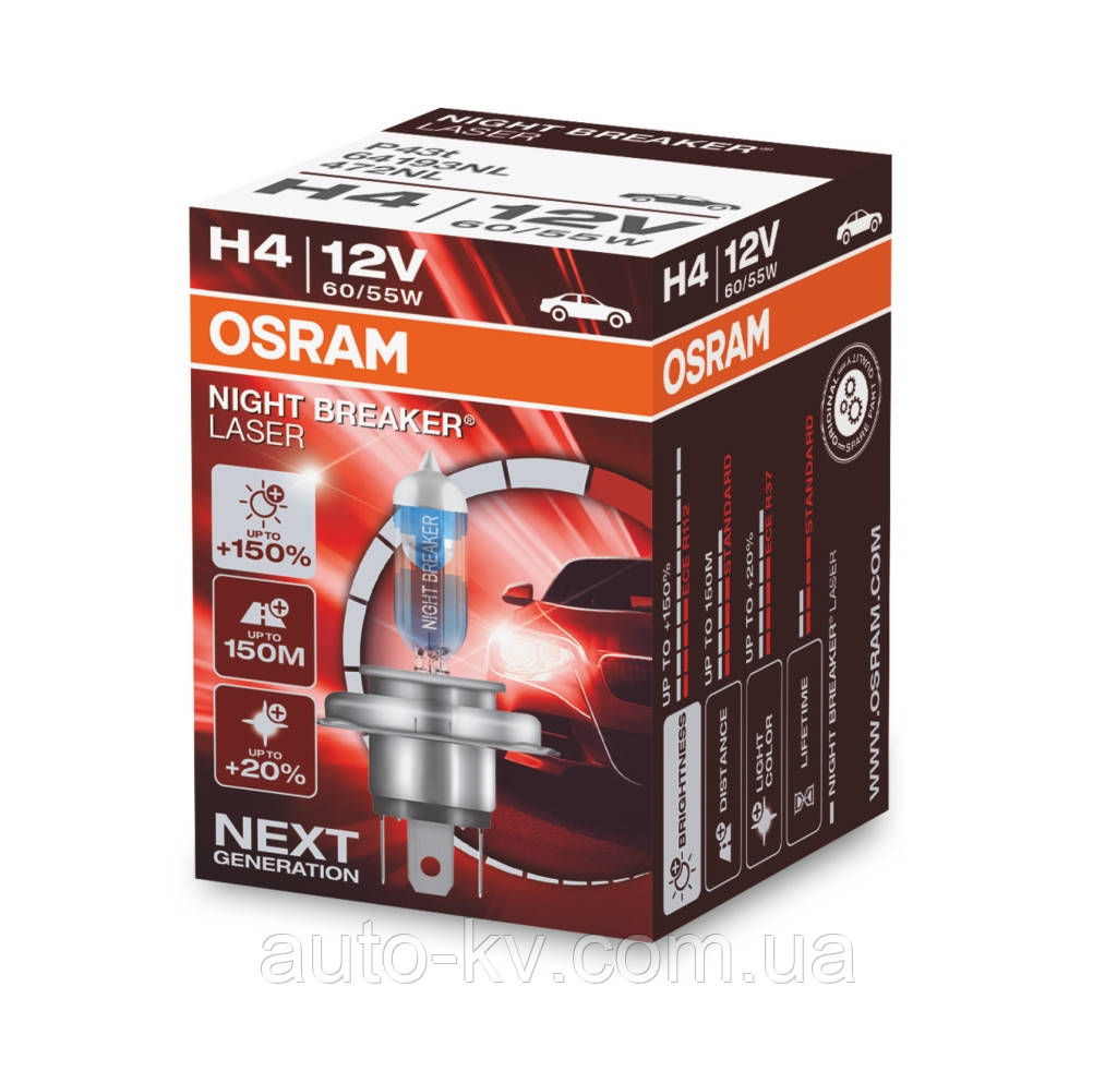Галогенная автолампа H4 OSRAM 64193 NL (Laser +150%) 12V 60/55W - фото 1 - id-p875298727