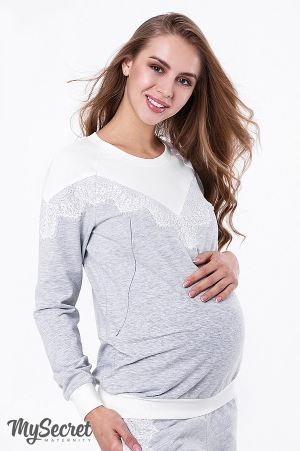 Стильный костюм для беременных и кормящих IRHEN ST-39.031, серый меланж - фото 2 - id-p875339086
