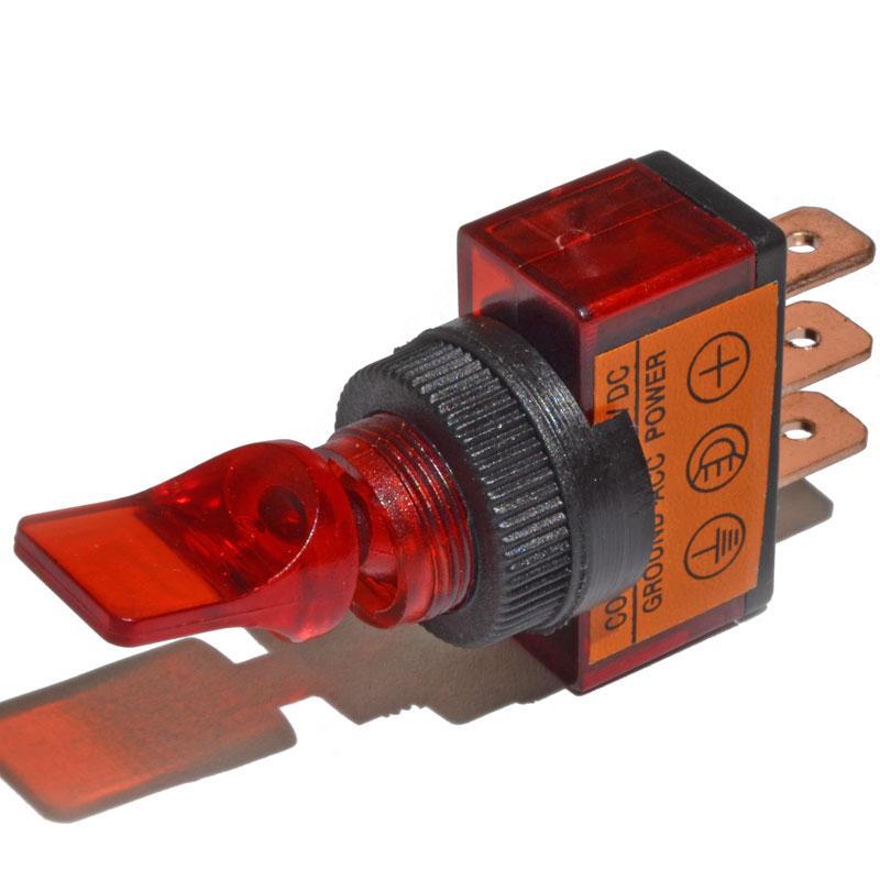 Тумблер ASW-14D з підсвіткою 12V КРАСНИЙ, 1 група 2 положення ON-OFF