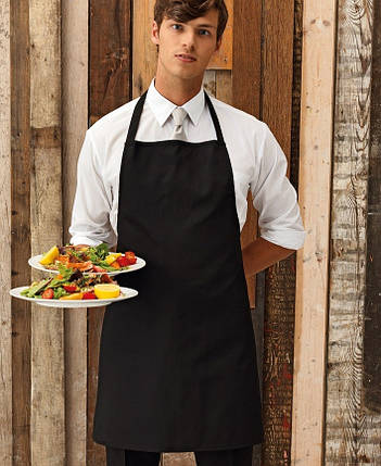Фартух Atteks з нагрудником кухарський / для офіціанта, бармена чорний без кишень — 00217, фото 1