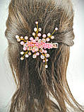 Шпилька для волосся з кришталевими намистинами рожева, фото 2