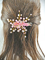 Заколка для волос с хрустальными бусинами розовая